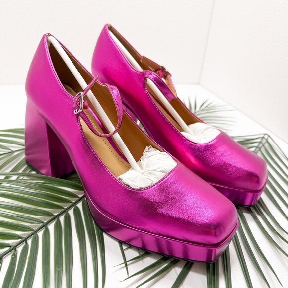 Lisa Vicky Shoes Womens Size 9 Platform Mary Jane Heels NOTICE-V Raspberry Metal - Picture 1 of 12